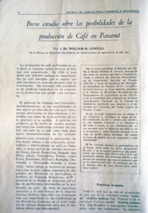 Article from the 1953 Panama National Magazine about coffee activities and prices